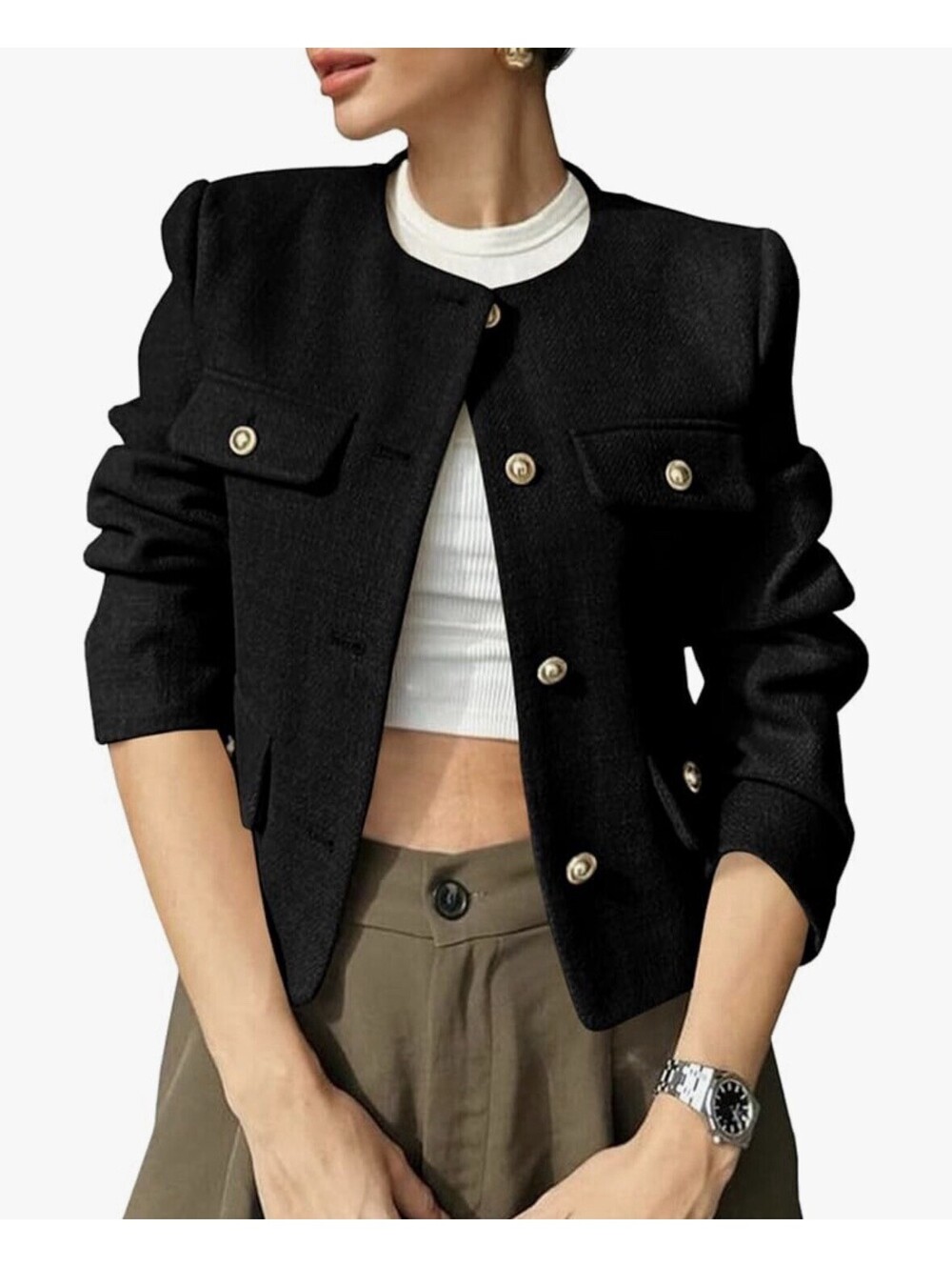 Women’s Cropped Tweed Blazer Jacket Black Size S MSRP $54.99 NWT
